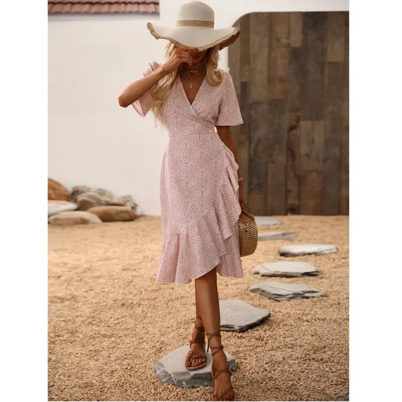 Floral Print Pink Midi Dress - Picture 6 of 8